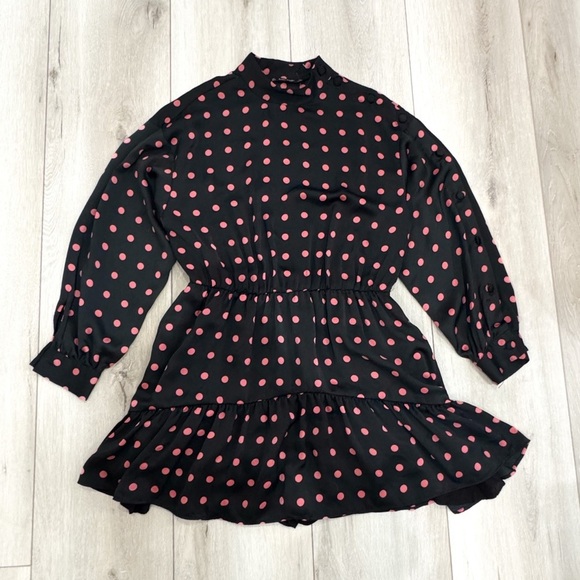 Zara basic polka dot silky button sleeve flounce/ ruffle dress ❤️ - Picture 6 of 9